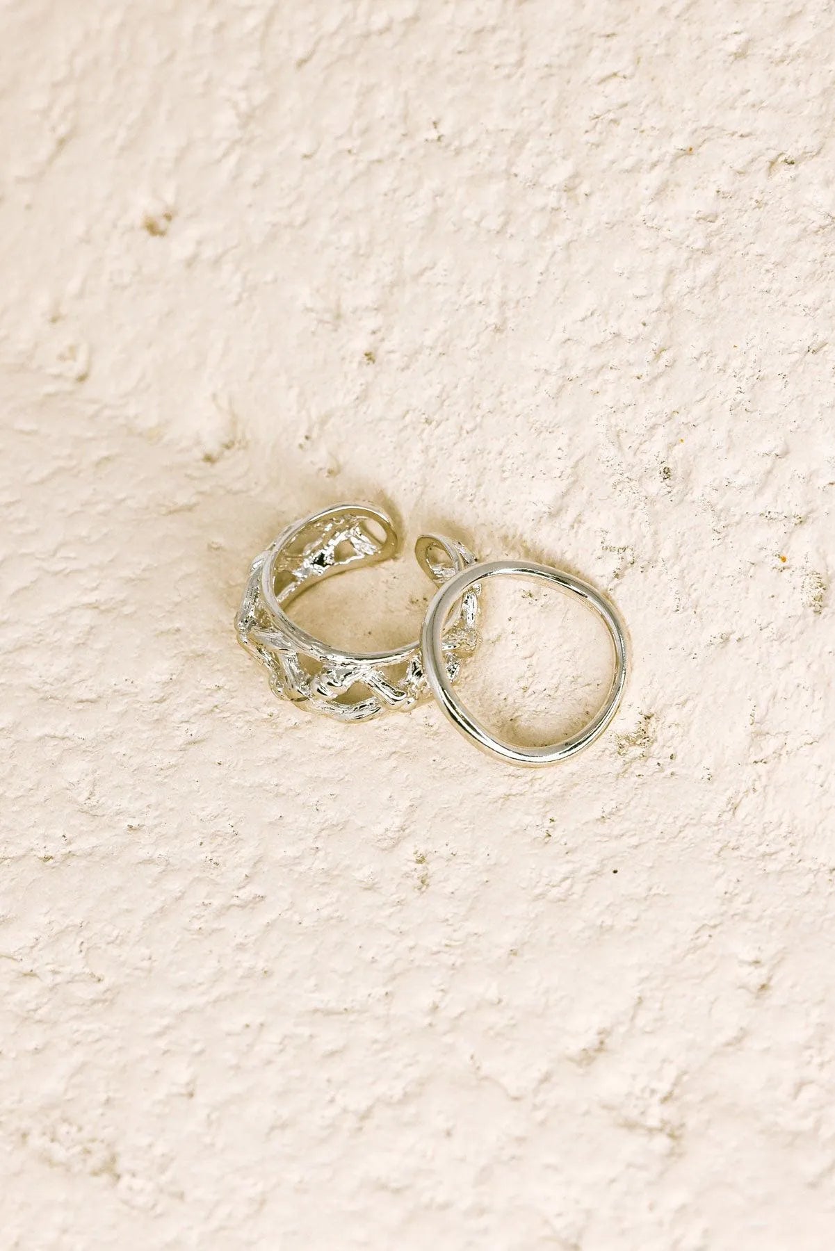 Silver Nest Texture Two Piece Ring Set