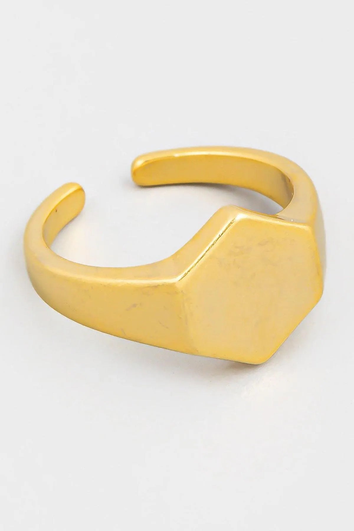 Metallic Hexagon Signet Fashion Ring