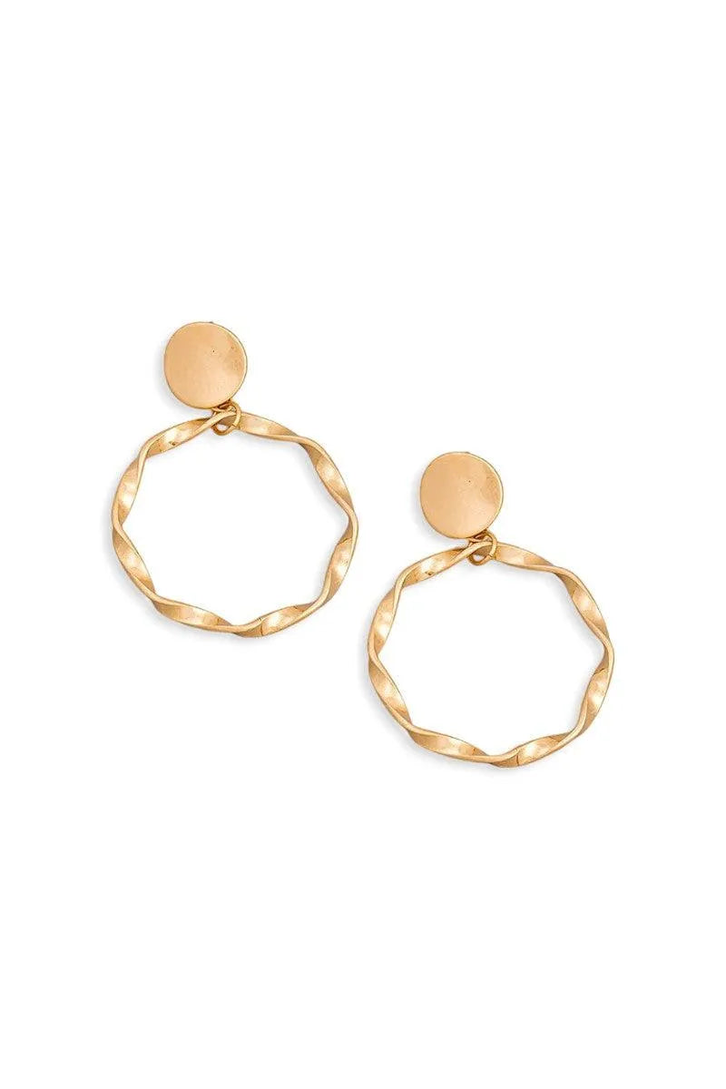 Boho Metallic Gold Circle Twist Drop Earrings