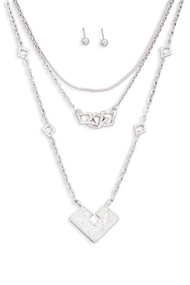 Square Shape Pendant Layered Chain Necklace & Ball Jewelry Sets