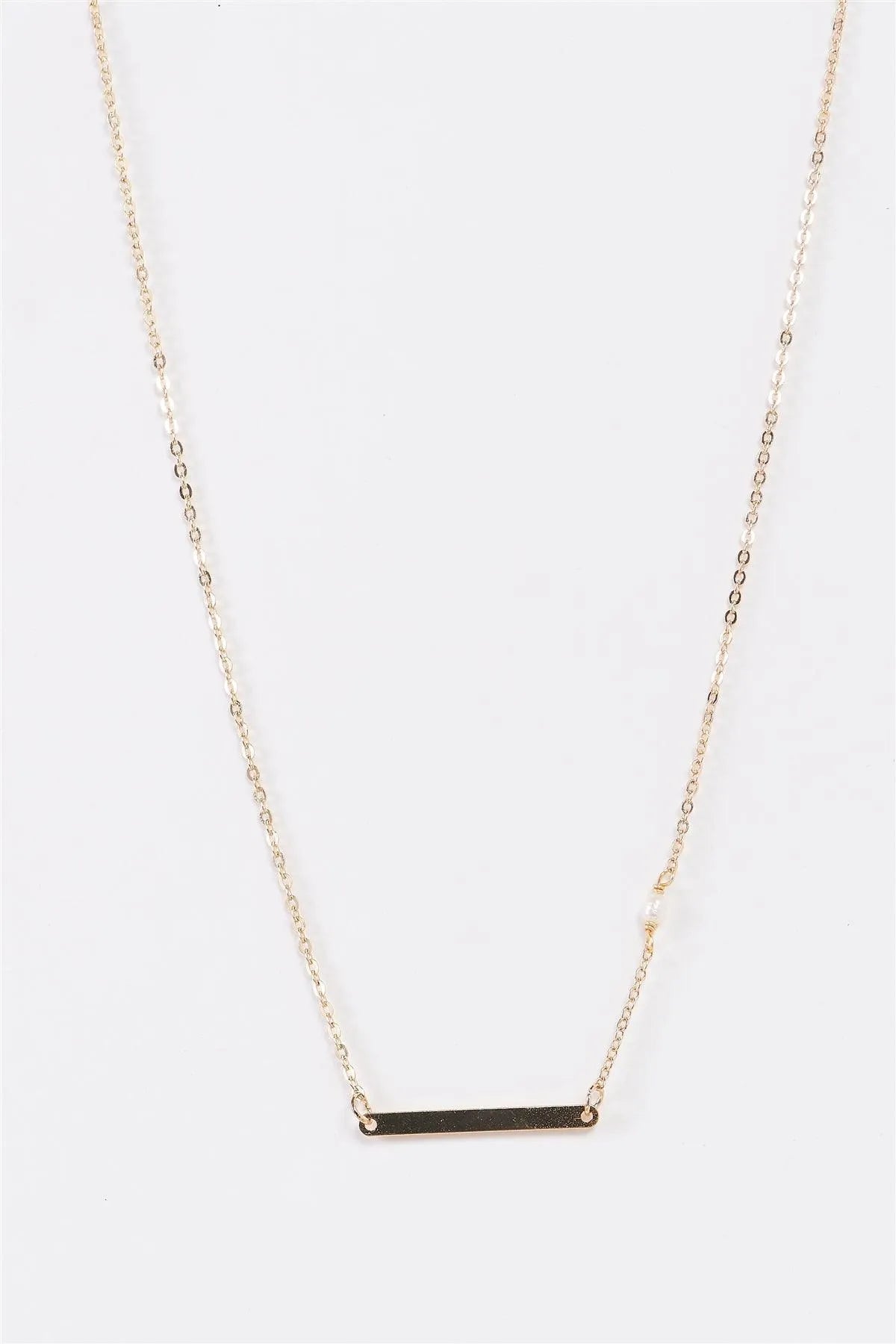 Gold Name Tag Single Tiny Pearl Chain Necklace