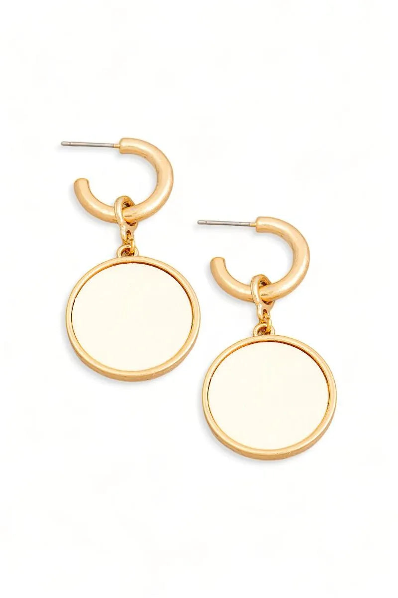 Solid Wooden Disc round Drop Plated Earrings