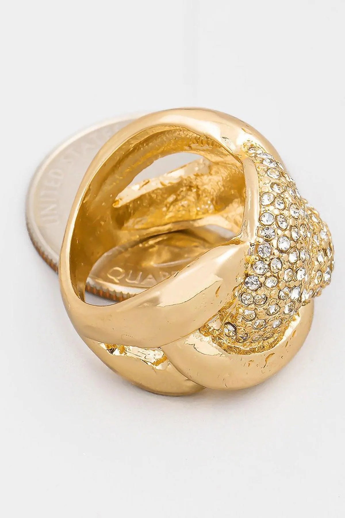 Metallic Rhinestone Braid Cocktail Ring - Size 6