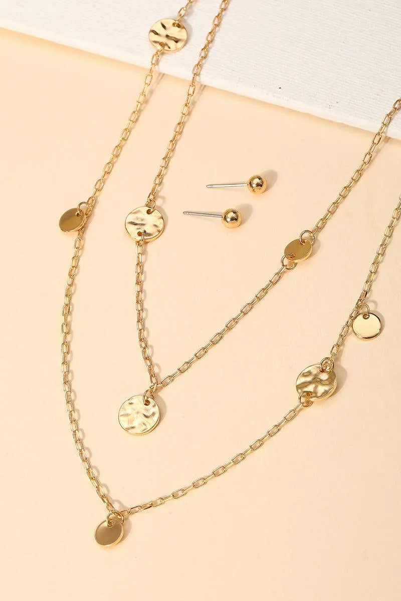 Layered Chain Coin Station Necklace Ball Jewelry Sets