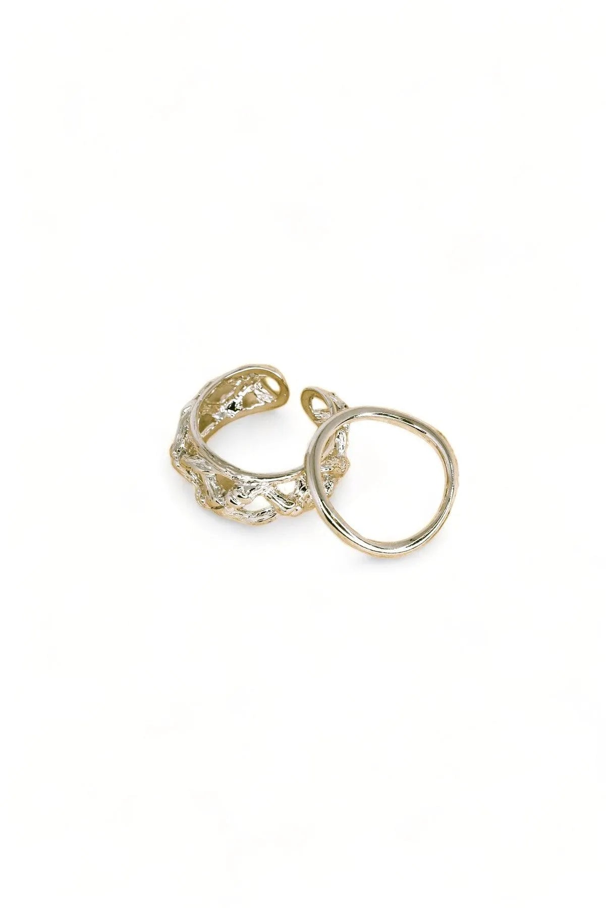 Silver Nest Texture Two Piece Ring Set