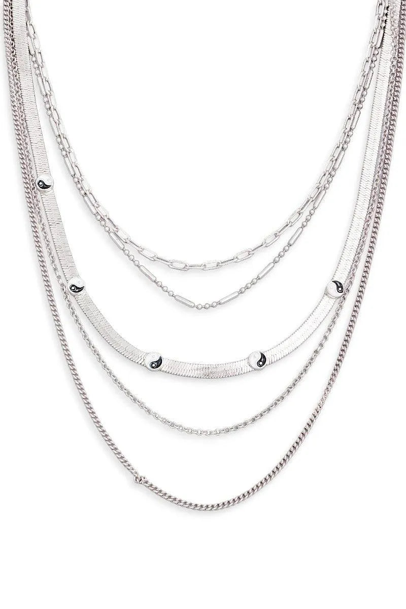 Multi Layered Chain Yin Yang Pendant Necklace