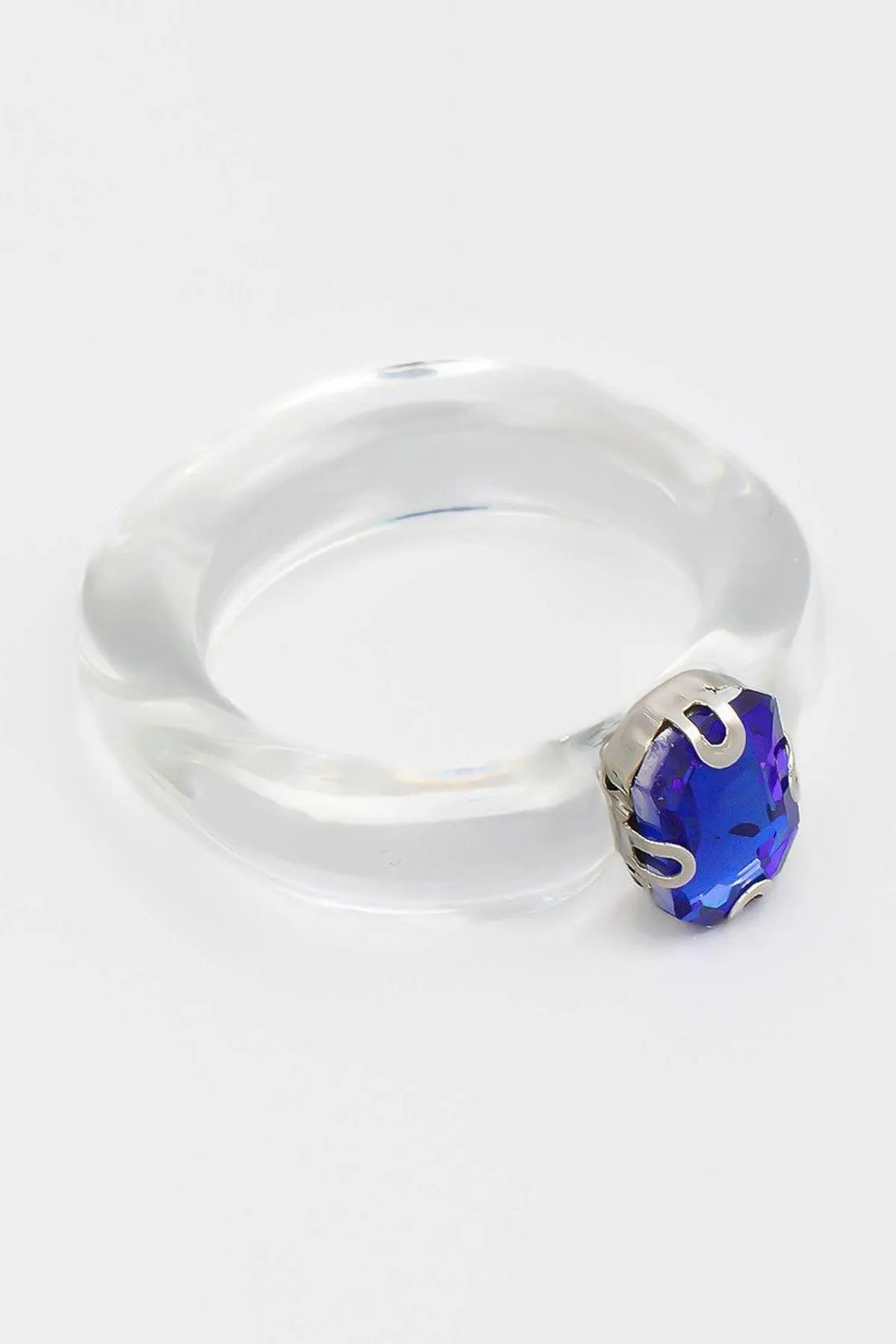 Clear Oval Blue Glass Rainestone Ring