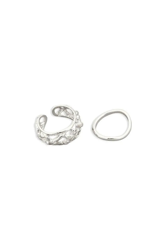 Silver Nest Texture Two Piece Ring Set