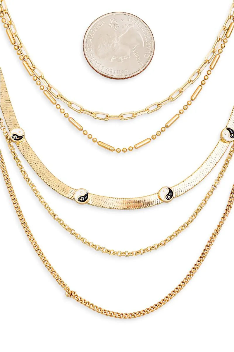 Multi Layered Chain Yin Yang Pendant Necklace
