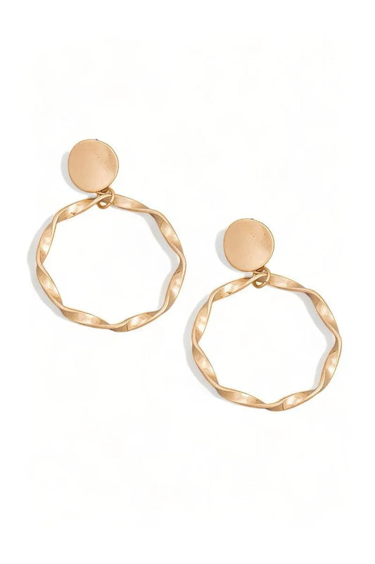 Boho Metallic Gold Circle Twist Drop Earrings