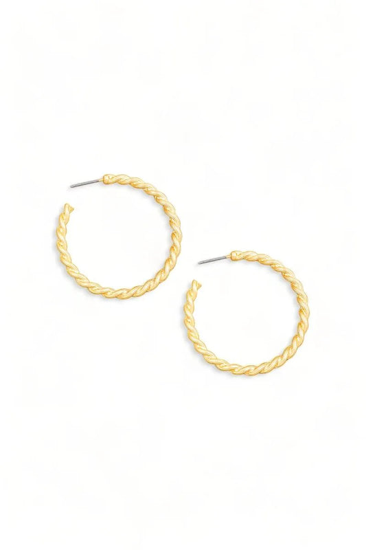 Thin Gold Twist Open Hoop Earrings