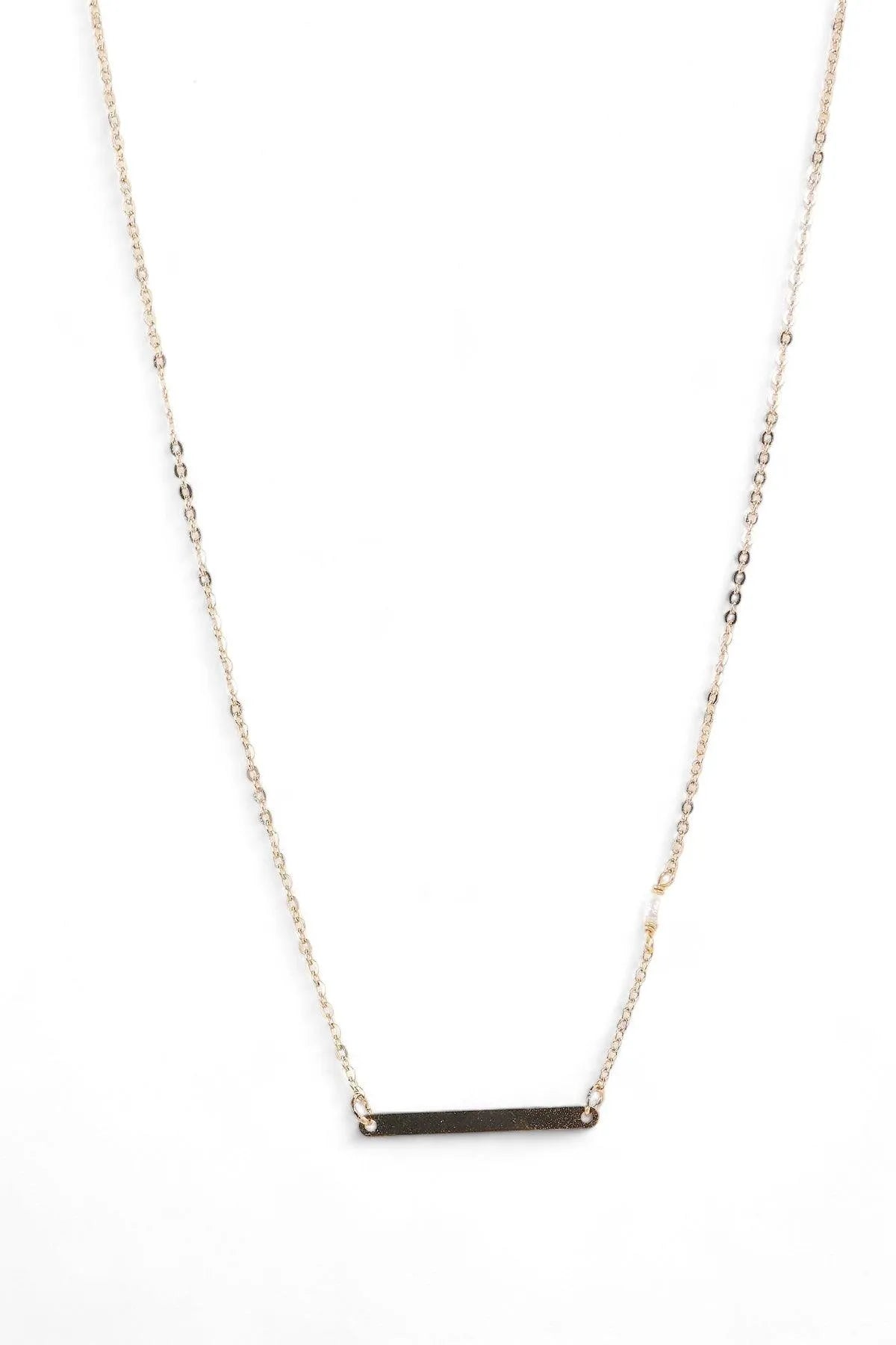 Gold Name Tag Single Tiny Pearl Chain Necklace