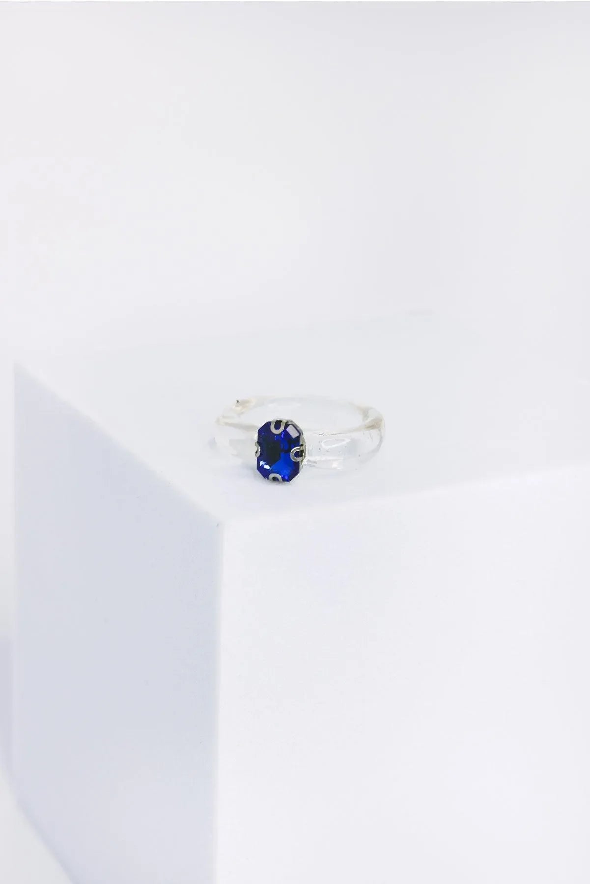 Clear Oval Blue Glass Rainestone Ring