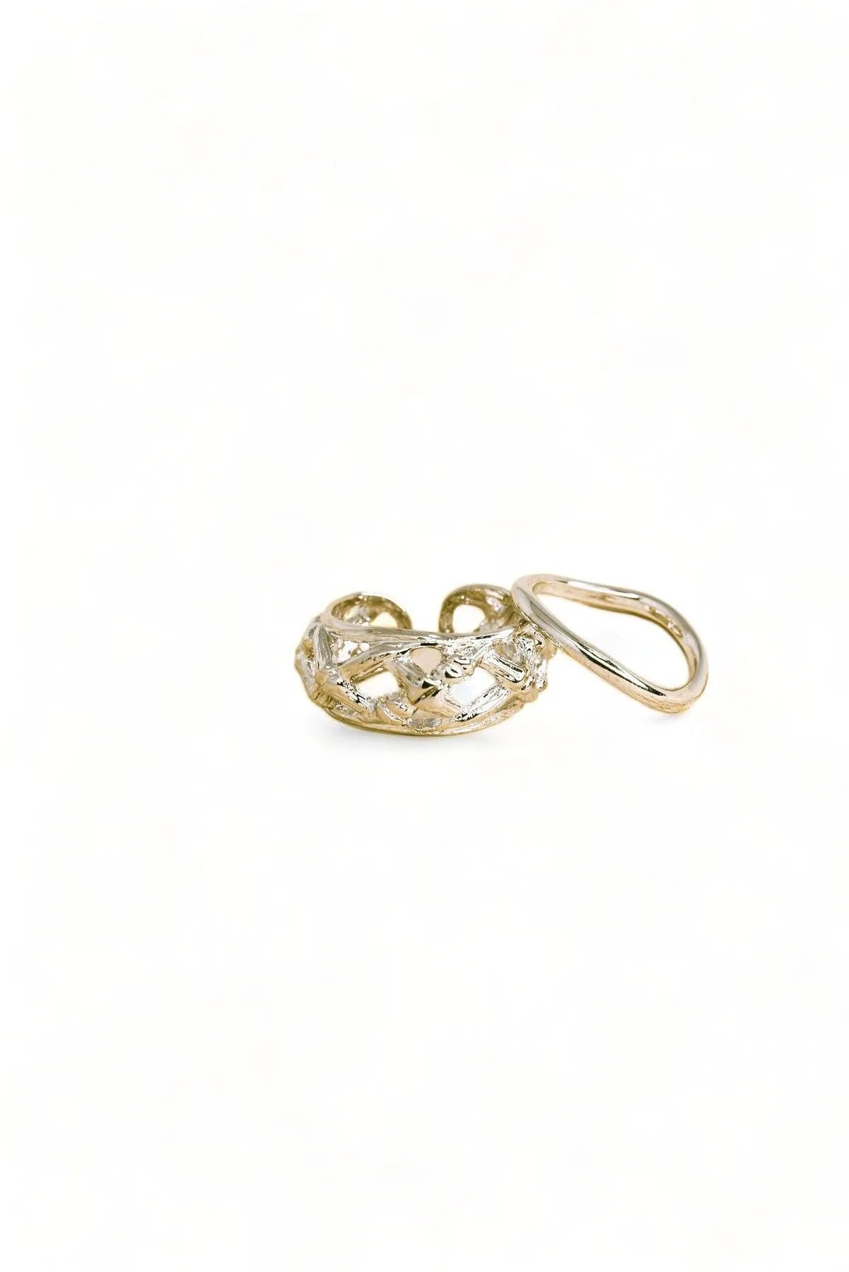 Silver Nest Texture Two Piece Ring Set