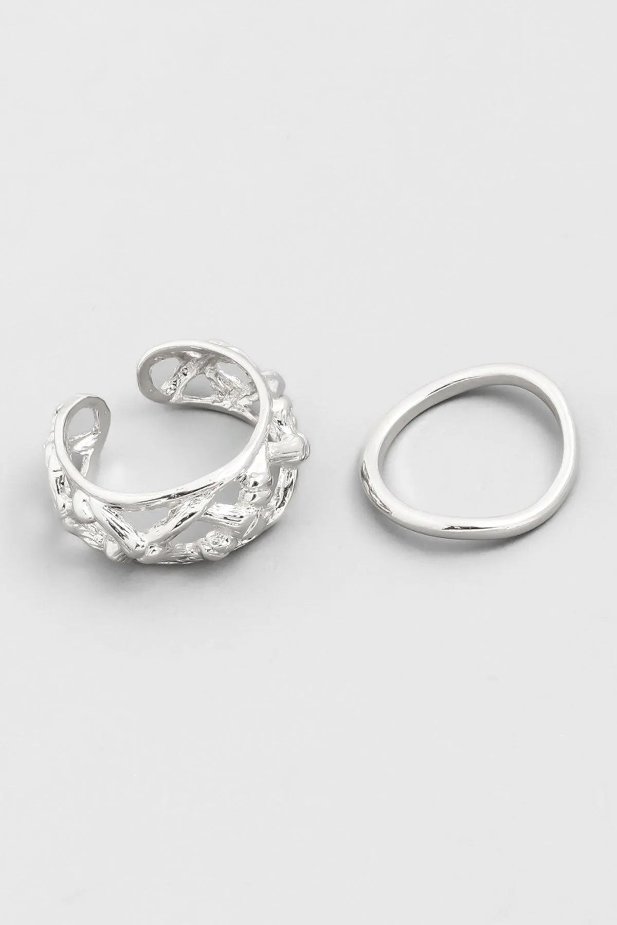 Silver Nest Texture Two Piece Ring Set