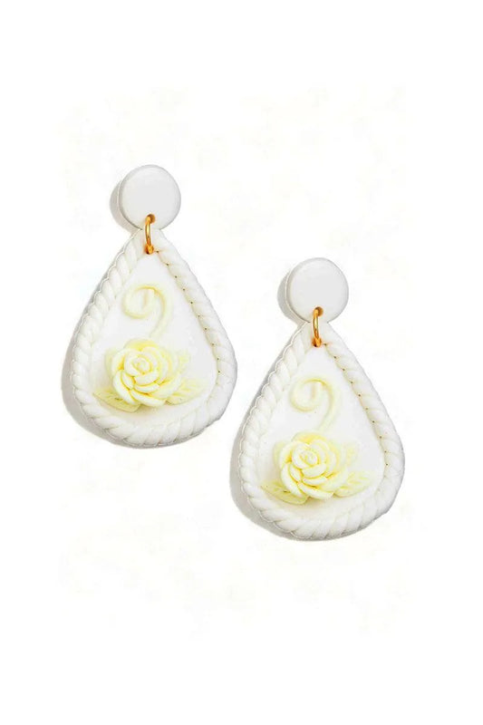 Vintage Flower Polymer Clay Teardrop Dangle Earrings