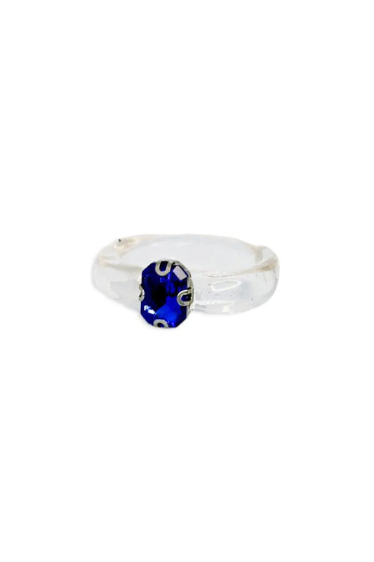 Clear Oval Blue Glass Rainestone Ring