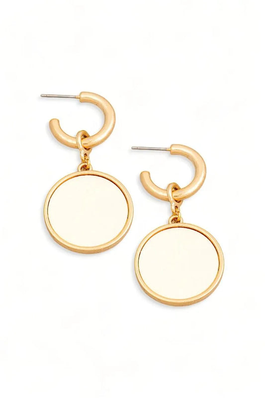 Solid Wooden Disc round Drop Plated Earrings