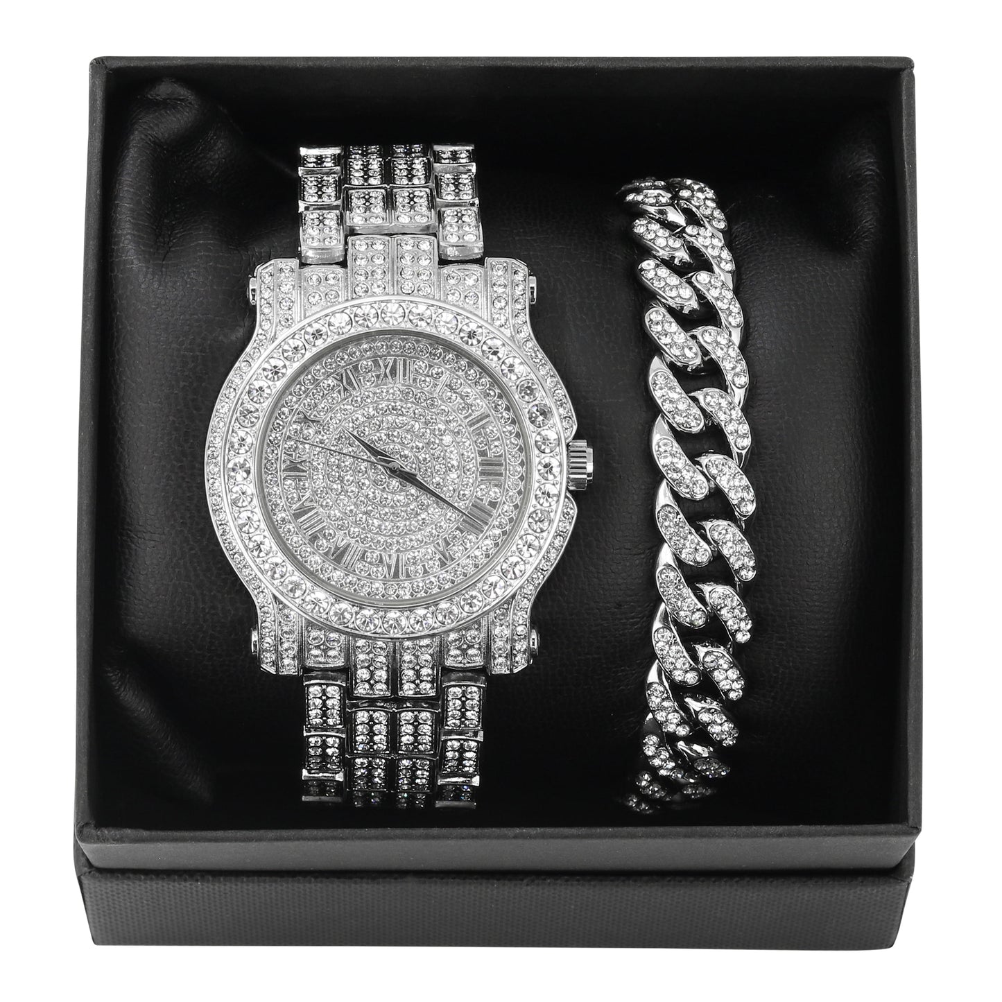 Men'S 45Mm Iced Diamond Pave Watch with Roman Dial - Simulated Diamonds - Bling-Ed Out Metal Band - Quartz Movement - 14K Gold Tone Finish
