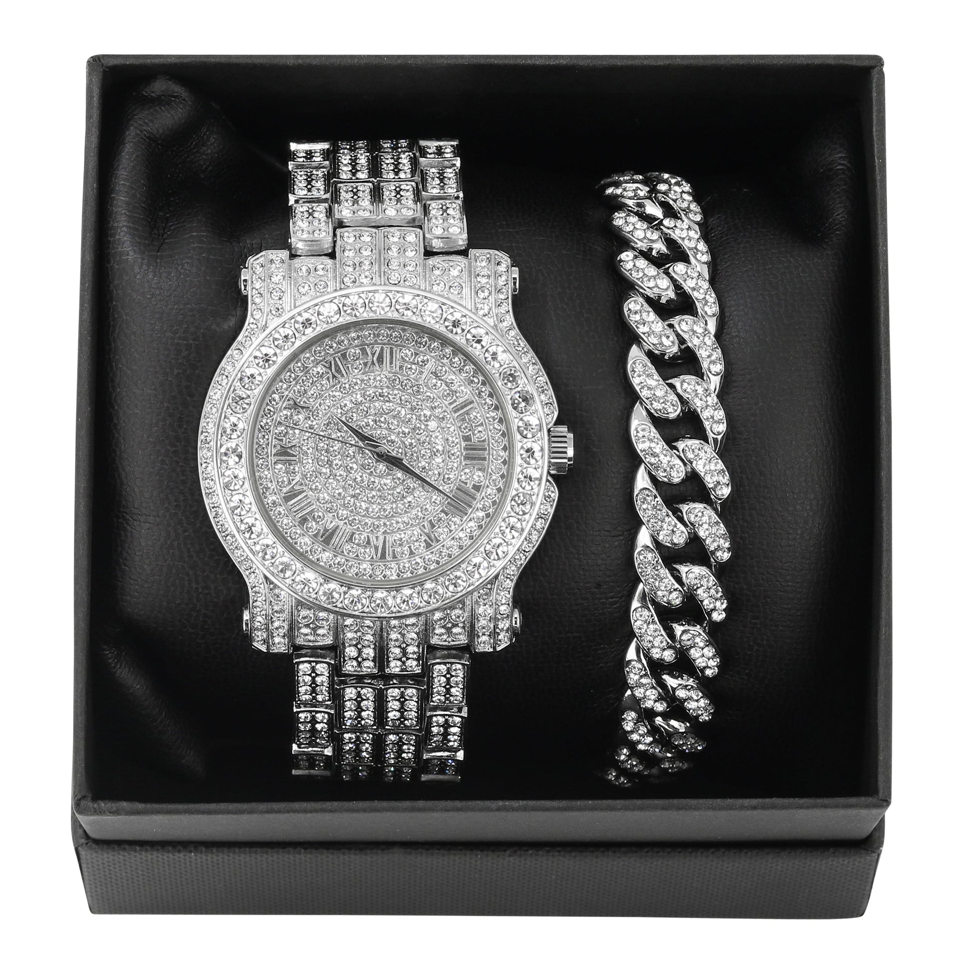 Men'S 45Mm Iced Diamond Pave Watch with Roman Dial - Simulated Diamonds - Bling-Ed Out Metal Band - Quartz Movement - 14K Gold Tone Finish