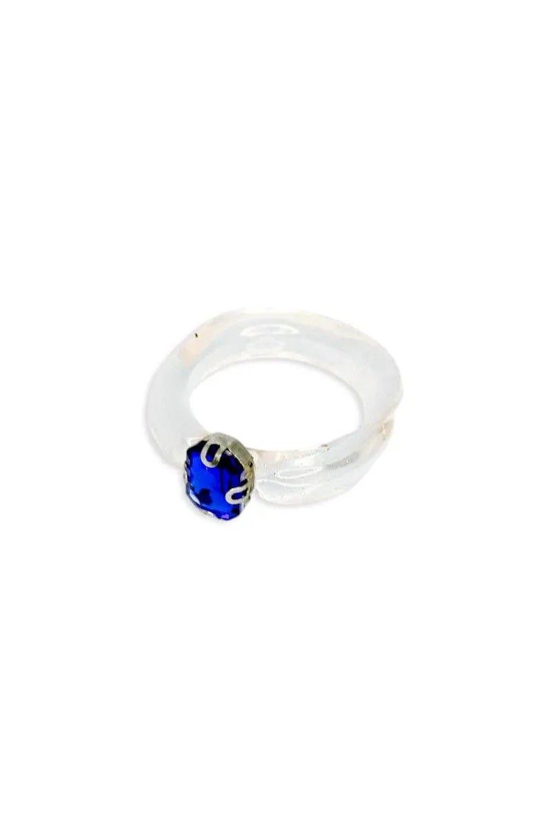 Clear Oval Blue Glass Rainestone Ring