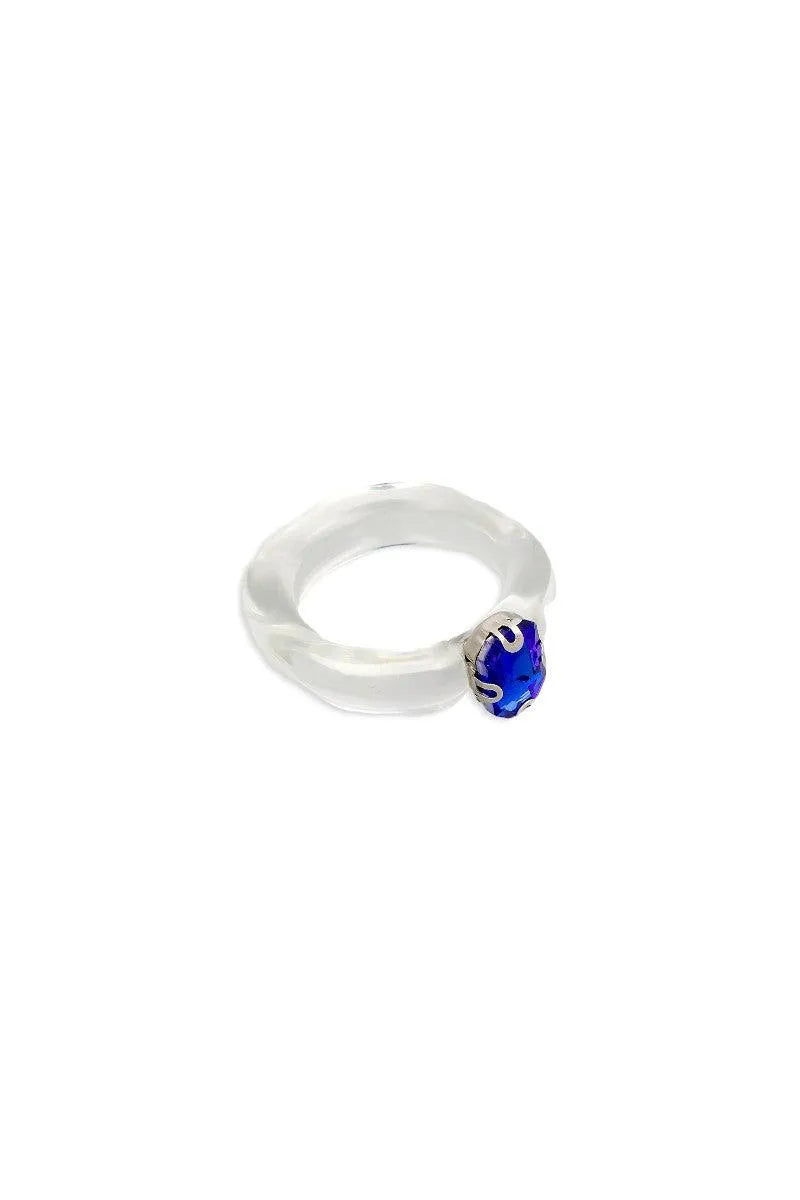 Clear Oval Blue Glass Rainestone Ring