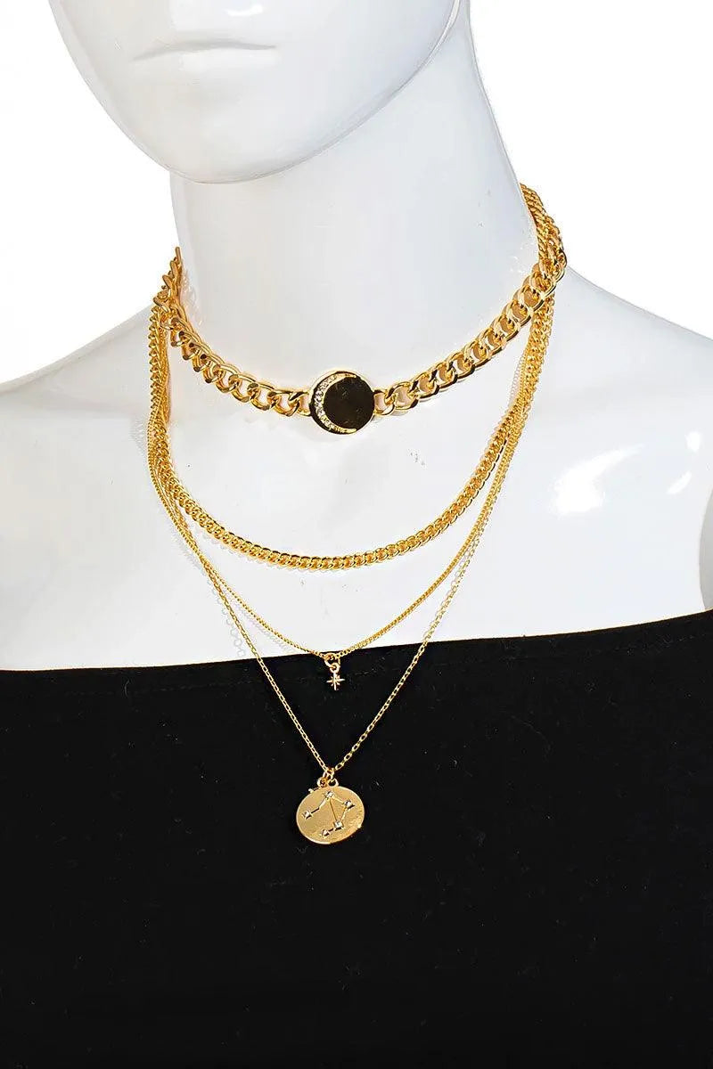 Layered Star Moon Pendant Choker Necklace