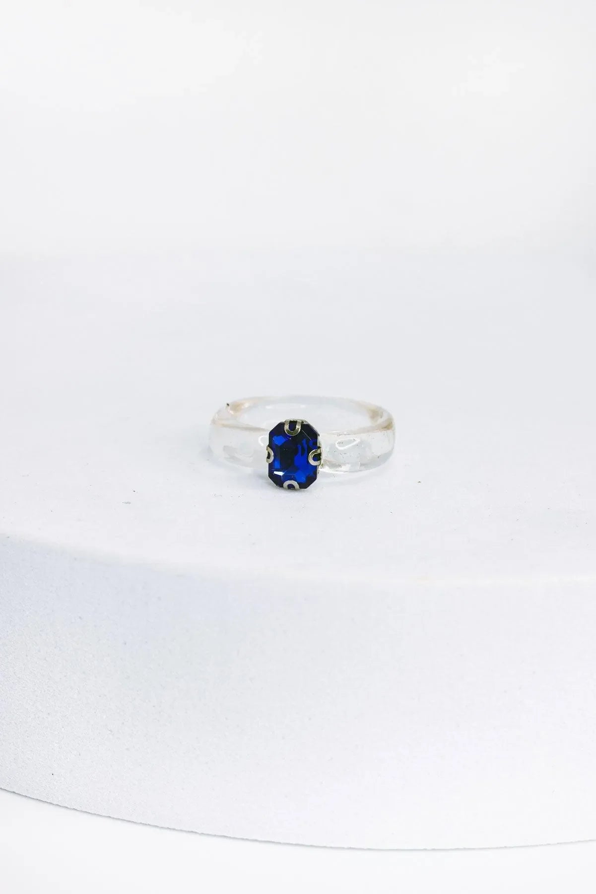 Clear Oval Blue Glass Rainestone Ring