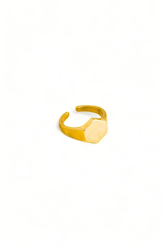 Metallic Hexagon Signet Fashion Ring